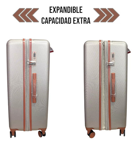 Set D 3 Maletas D Viaje Abs Irrompible Candado Tsa Rueda 360 Beige Valencia Champagne