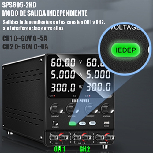 Nice-Power SPS605-2KD 4 En 1 Doble Canal Fuente De Alimentación Regulable 60v 5a One-touch series-parallel connection