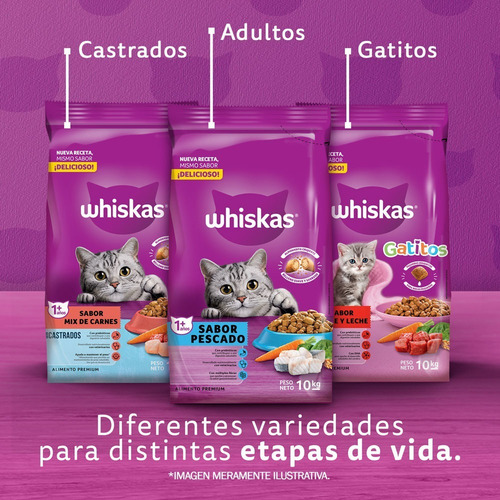 Imagen 6 de 7 de Alimento Whiskas 1+ Whiskas Gatos para gato adulto todos los tamaños sabor pescado en bolsa de 10 kg