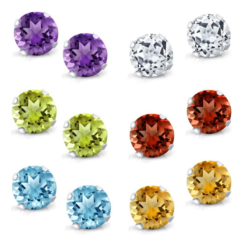 Gem Stone King Juego De 6 Aretes Redondos De Plata Esterlina