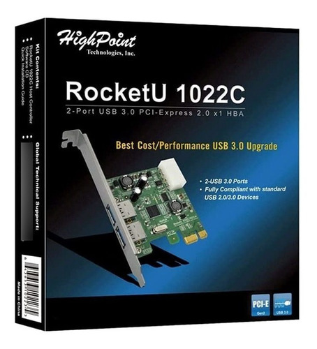 High Point 2-port Usb 3.0 2.0 X 1 Hba Pci-express Rocketu 10