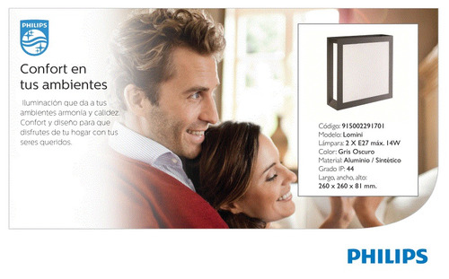 Imagen 4 de 5 de Plafon Exterior Philips Lomini Negro Cuadrado 2 Luces / Nexo