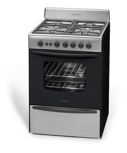 Imagen 3 de 3 de Cocina A Gas Longvie 13601xf 60cm Inox Cajón Parrilla