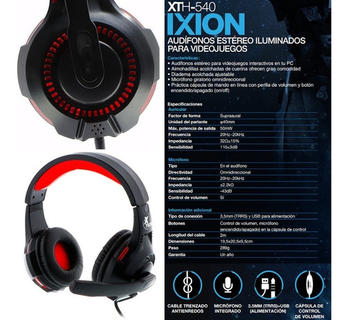 Imagen 6 de 10 de Auriculares Gamer Xtech Ixion Microfono Gaming Pc Notebook