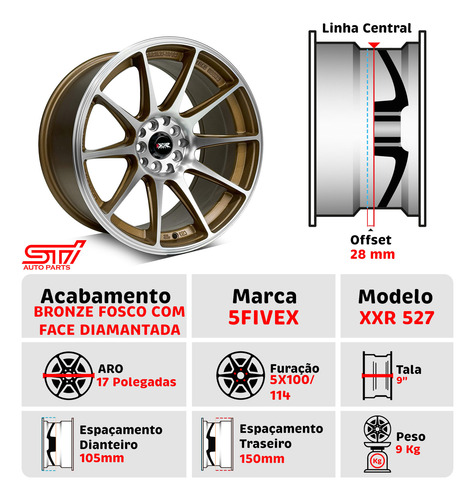 Jogo Roda Xxr 527 Aro 17x9 5x100 Offset 28 Bronze