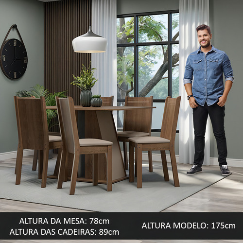 Juego De Comedor Mesa Y 6 Sillas Madesa Sharon Mcb Color Marron/Crema/Beige Diseño de la tela de las sillas Liso