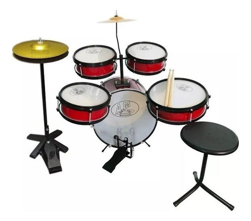 Bateria Infantil Rock Baby Vermelha Completa Com Chimbal E B