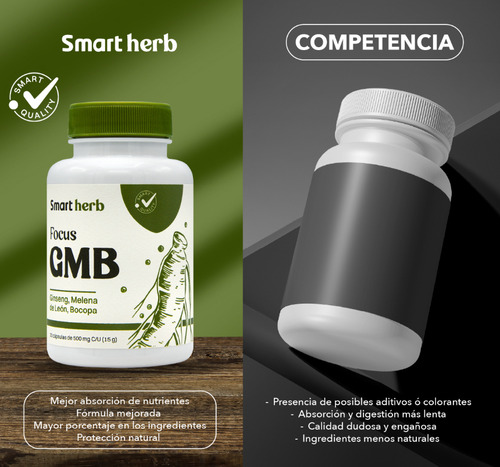 Smart Herb Paquete 2 piezas Focus GMB Anahuac Gingseng Suplemento alimenticio Sin sabor