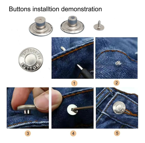 Botones Para Jeans De Metal Botones Instantáneos 12 Piezas Plateado Geométrica