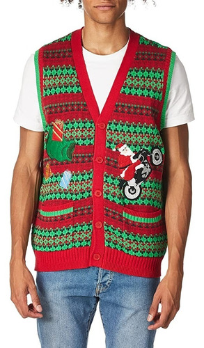 Chaleco Santa En Moto Navidad  Unisex Tejido Talla L