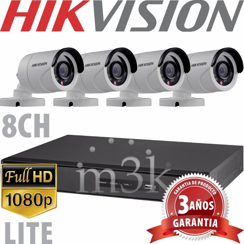 Imagen 1 de 10 de Kit Seguridad Hikvision Full Hd Dvr 8 + 4 Camaras Infrarrojas Bullet Exterior O Domo Interior + Ip Celular Cctv P2p
