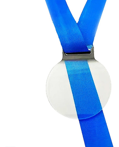Kit 100 Medalhas Redonda 5cm Acrílico Cristal 2mm Fitas Azul