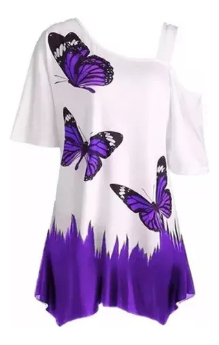 Tops Mujer Hombro Frío Estampado Mariposa Manga Corta