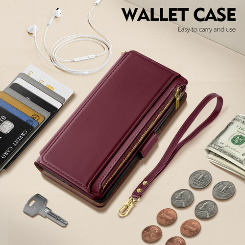 Wallet Case Antsturdy For iPhone 15 Pro Max W/ Rfid Wine Red