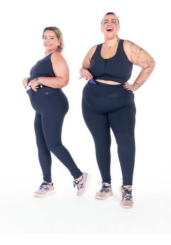 Imagem 3 de 6 de Legging Plus Size Emana® Cós Transpassado Bolso Marinho