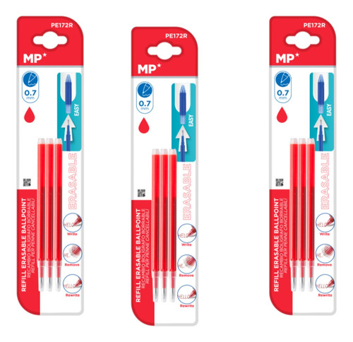 3 Paquetes De Recambio Para Boligrafo Borrable Rojo 3uds