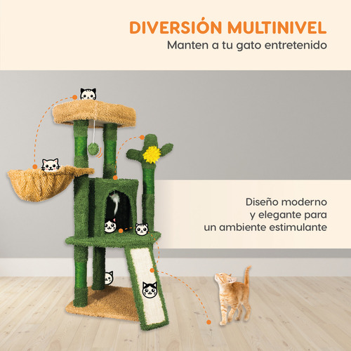 Torre árbol rascador hamaca y cactus para gatos 109 cm Poli Pets pp-mr01bk-bombay color verde