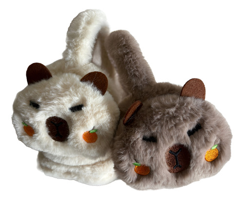 Orejeras Invierno Peluche Capybara Carpincho Kawaii Beige