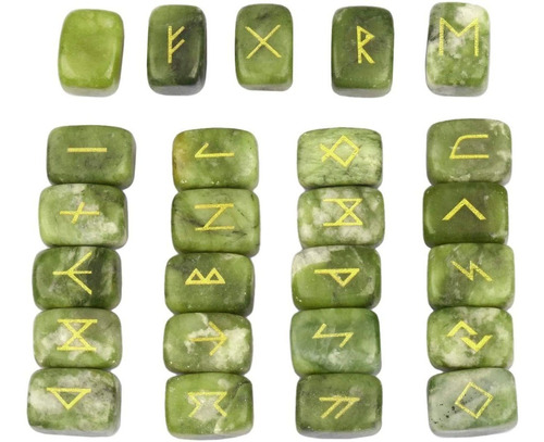 Juego De Piedras Rúnicas De Jade Verde Natural Con Let...