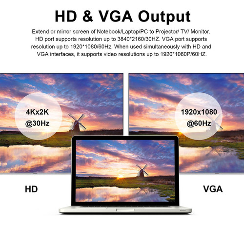 Adaptador Chromebook Go 4 En 1, Adaptador Vga Surface Hd A H
