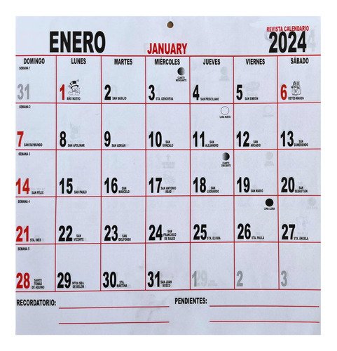 Revista Calendario 2024 Blanco Mediano, Modelo 2