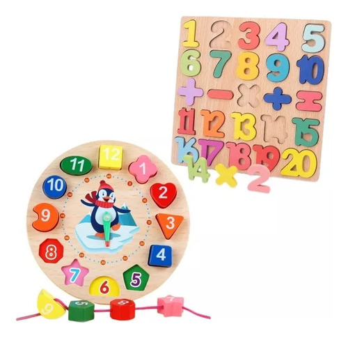 Reloj Didáctico Madera Con Números Con Figura Educativa