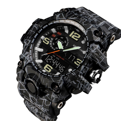Reloj Ana-digi Hombre Skmei 1155 Crono Alarma Luz Sumergible Estilo Militar Camuflado
