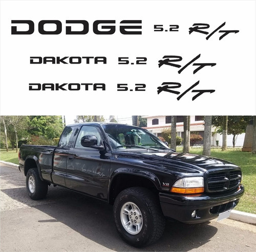Kit Adesivo Emblema Dodge Dakota 5.2 R/t Dodge Dakota Rt V8 Cor Preto