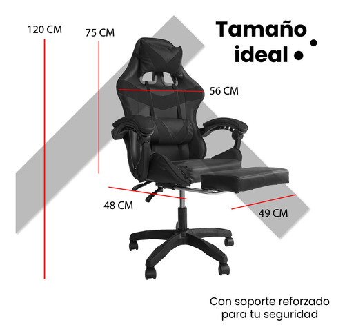 Silla Gamer Reclinable 2 Masajes Giratoria Ergonómica Masaje Lumbar Negro