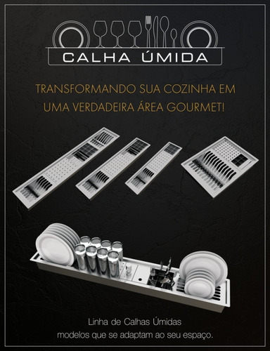 Calha Úmida Cozinha Canal Equipado Inox Escorredor Louça Emb