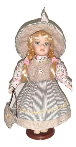 Muñeca Rural De Porcelana Con Vestido Vintage Para Centro De