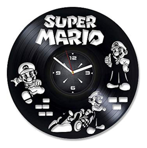Reloj De Pared Con Disco De Vinilo De Super Mario Brothers. 