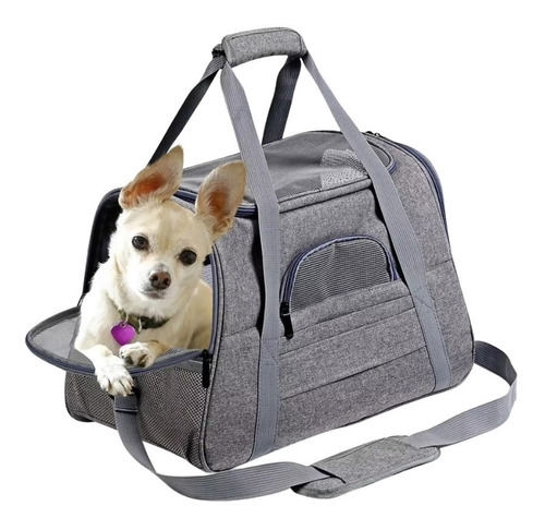 Mochila Bolsa Transportadora Para Perros Y Gatos Viaje Gris