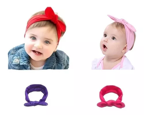 Turbante anudado de terciopelo rosa de bebé niña (juego de 2