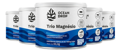 Kit 5 Trio Magnésio Ocean Drop Vegano 60 Cápsulas