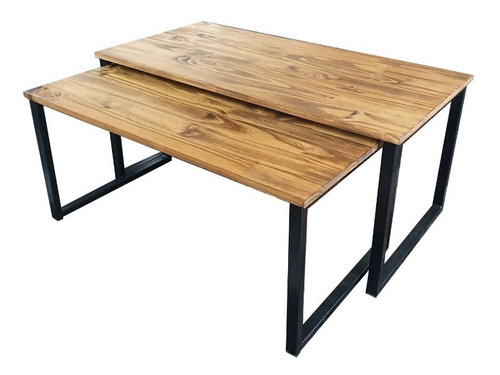 Imagen 1 de 5 de Mesa Ratona Industrial Nido 100x50 + 90x50 Hierro Madera