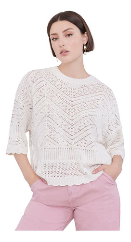 Sweater Mujer Crochet Crudo Corona