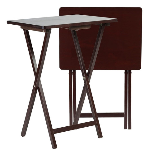 ~? Pj Wood Folding Tv Tray & Snack Table Set De 2 - Espresso