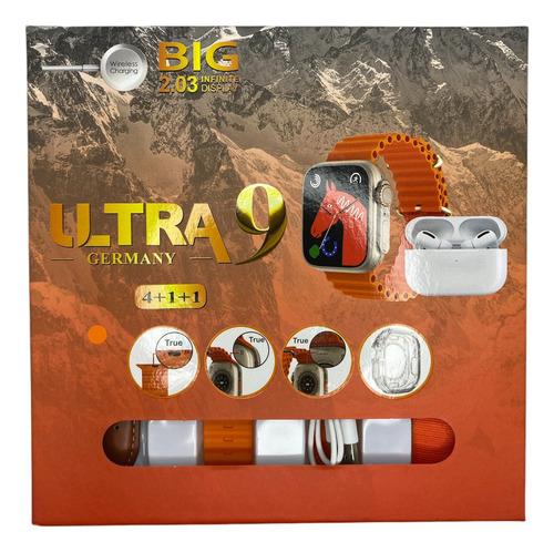 Smart Watch Ultra 49mm + 4correas + Audífonos + Funda