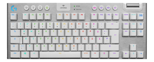 Teclado gamer bluetooth Logitech G Serie G G915 TKL QWERTY inglés internacional color blanco con luz RGB