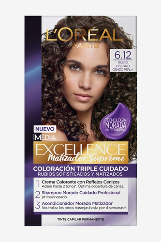 Tinta Loreal Excellence 6.12 Color Rubio Oscuro Cenizo Perla