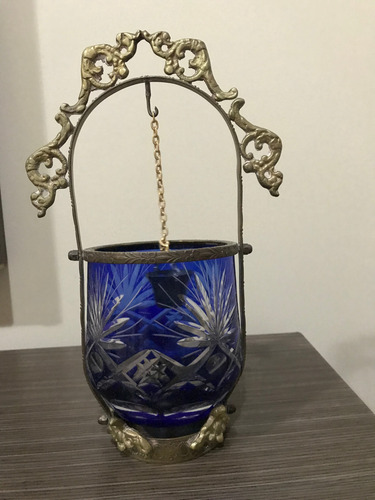 Aljibe Cristal Azul Tallado Con Montura De Bronce (Usado)