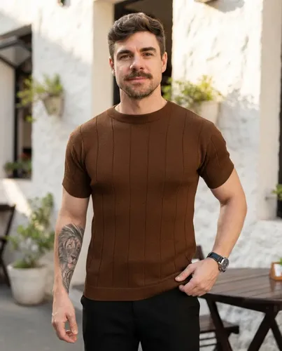 Camiseta Social Masculina Modal Tricô Macia Canelada Casual