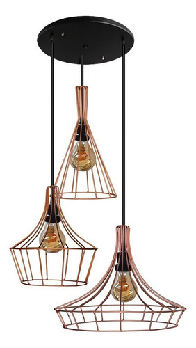 Lustre Aramado Ideal Para Sala - Quarto - Cozinha - Pode Usar Lâmpadas De Filamento Cor Cobre 110V/220V (Bivolt)