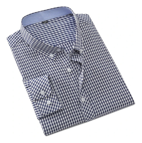 Camisa A Cuadros Finos Para Hombre De Talla Grande, Más Tela