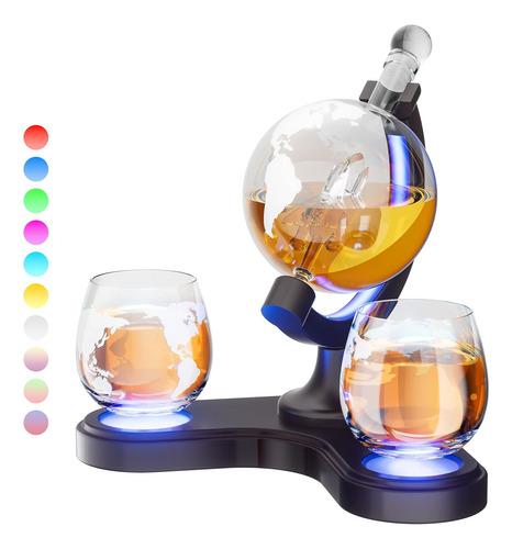 Kollea 30.4 Oz Globe Whiskey Decanter Set With 7 Color Rg...
