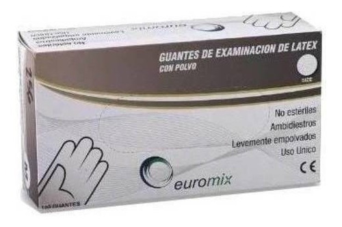 Imagen 2 de 2 de Guantes descartables Euromix Examinación color blanco talle M de látex con polvo x 100 unidades