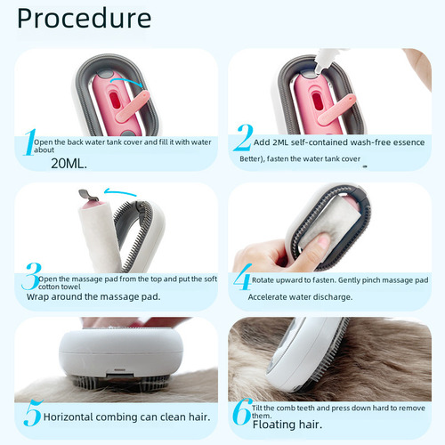 Pet Grooming Brush With Water Tank For Cats And Dogs Removes