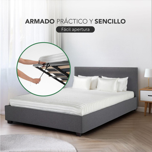Base De Cama Abatible y Colchón Kingshouse BEDPLEGA-DUOSG20 Memory Foam 135x190x20 cm Con Resortes Pocket Matrimonial Box De Madera Cabecera Color Gris