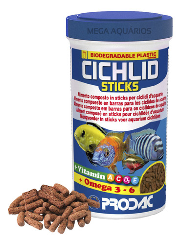 Ração Prodac Cichlid Sticks Ciclídeo Africano Americano 90g